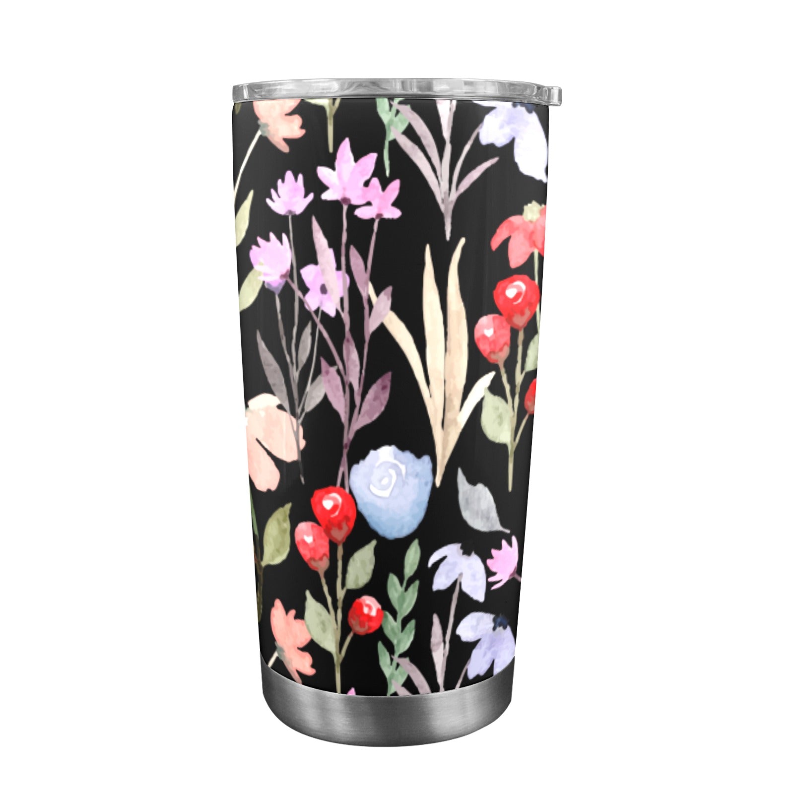 Floral Watercolour - 20oz Travel Mug with Clear Lid Clear Lid Travel Mug Plants Printed Offshore