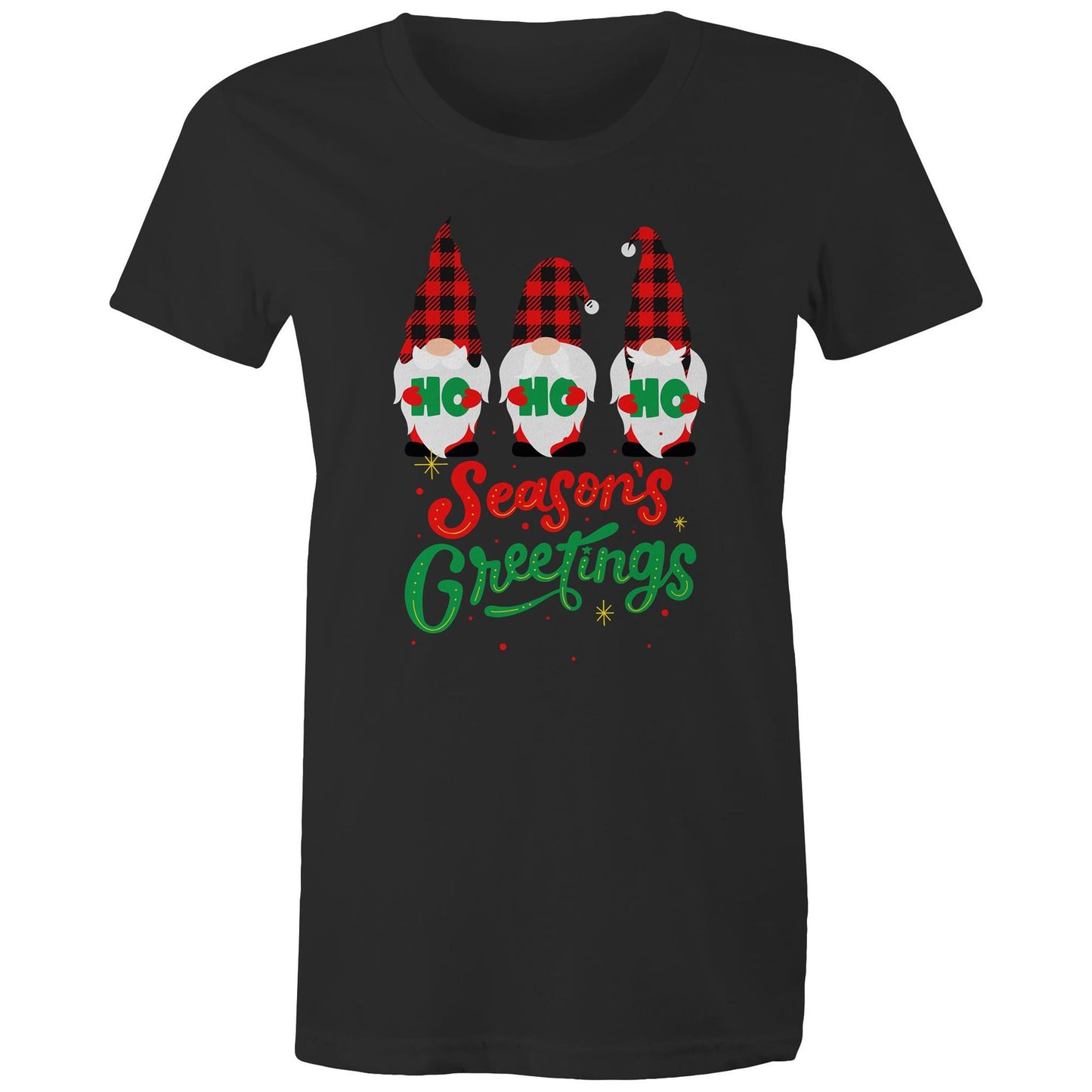 Christmas Gnomes, Seasons Greetings - Womens T-shirt