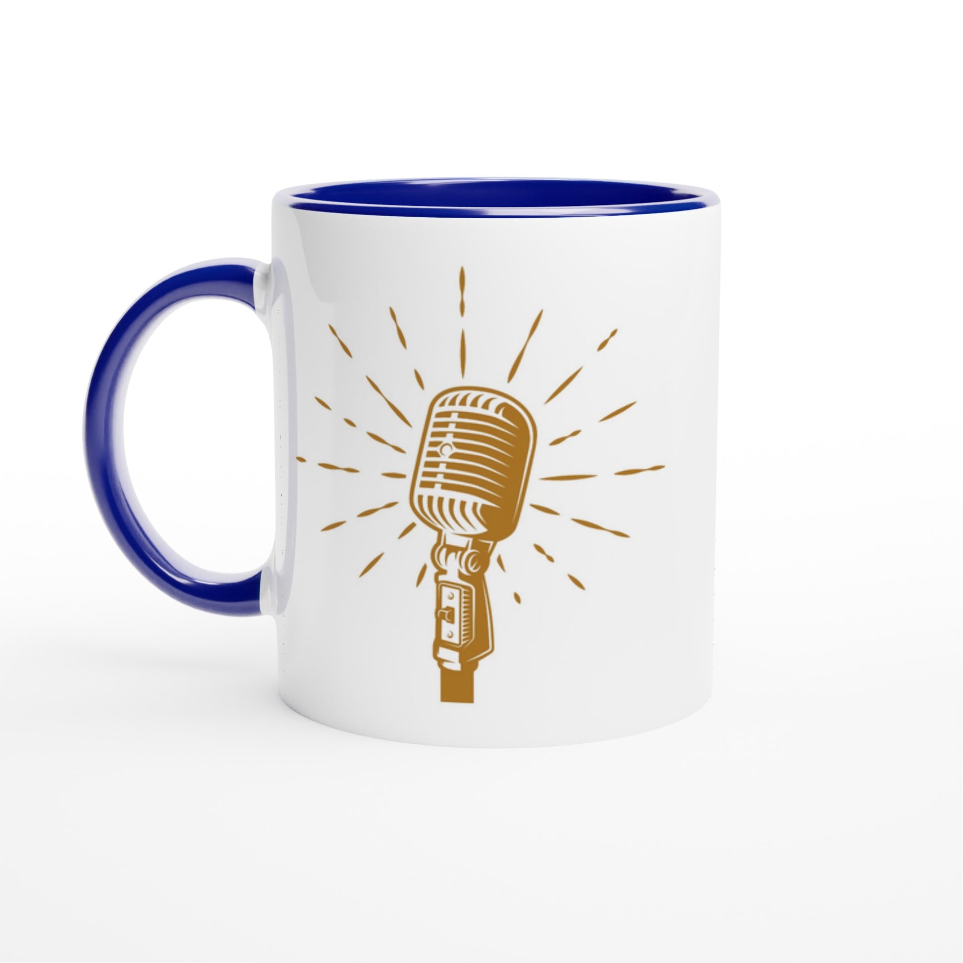 Retro Microphone - White 11oz Ceramic Mug with Colour Inside Ceramic Blue Colour 11oz Mug Globally Fulfilled Music Retro