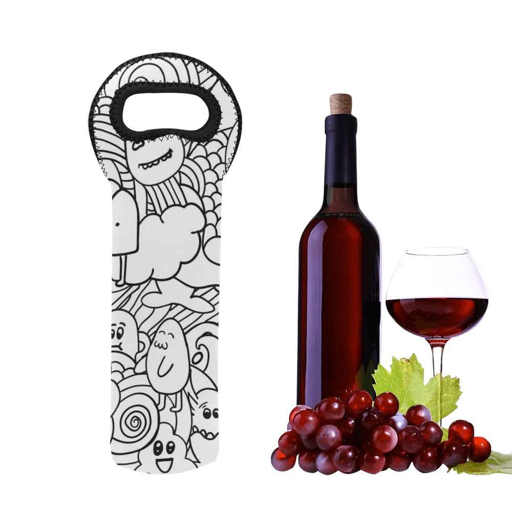 Black And White Creatures - Neoprene Wine Bag Wine Bag Halloween Printed Offshore Sci Fi