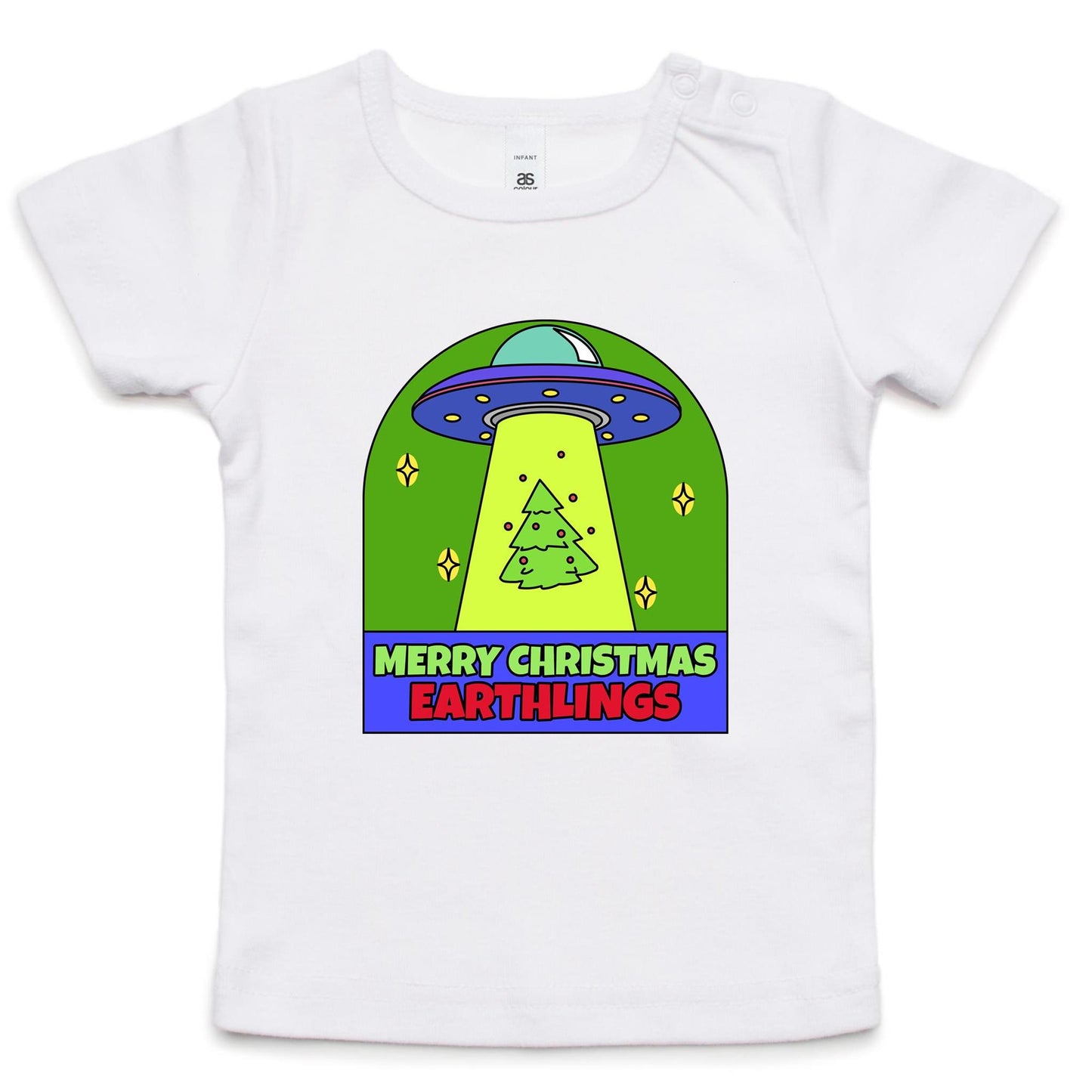 Merry Christmas Earthlings, UFO - Baby T-shirt White Christmas Baby T-shirt Merry Christmas