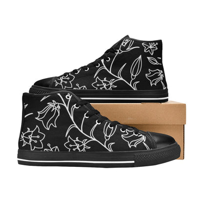 Black And White Floral - Men's High Top Canvas Shoes