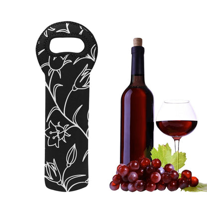 Black And White Floral - Neoprene Wine Bag