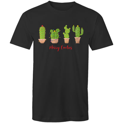 Merry Cactus, Christmas - Mens T-Shirt Black Mens Christmas T-shirt Christmas Printed In Australia