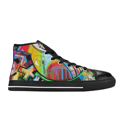 Graffiti Bird - Men's High Top Canvas Shoes