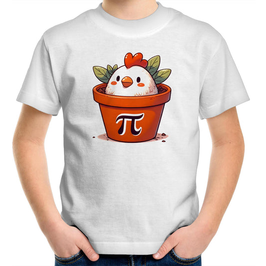 Chicken Pot Pi - Kids Youth T-Shirt White Kids Youth T-shirt animal Maths Printed In Australia