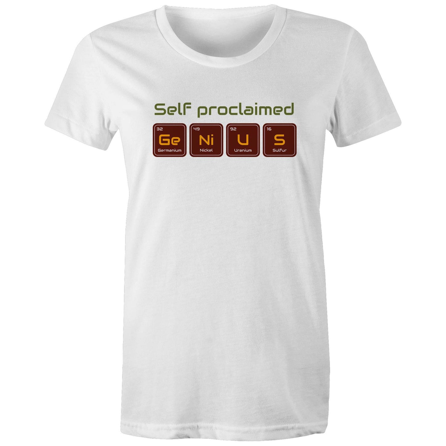 Self Proclaimed Genius, Periodic Table - Womens T-shirt White Womens T-shirt Science