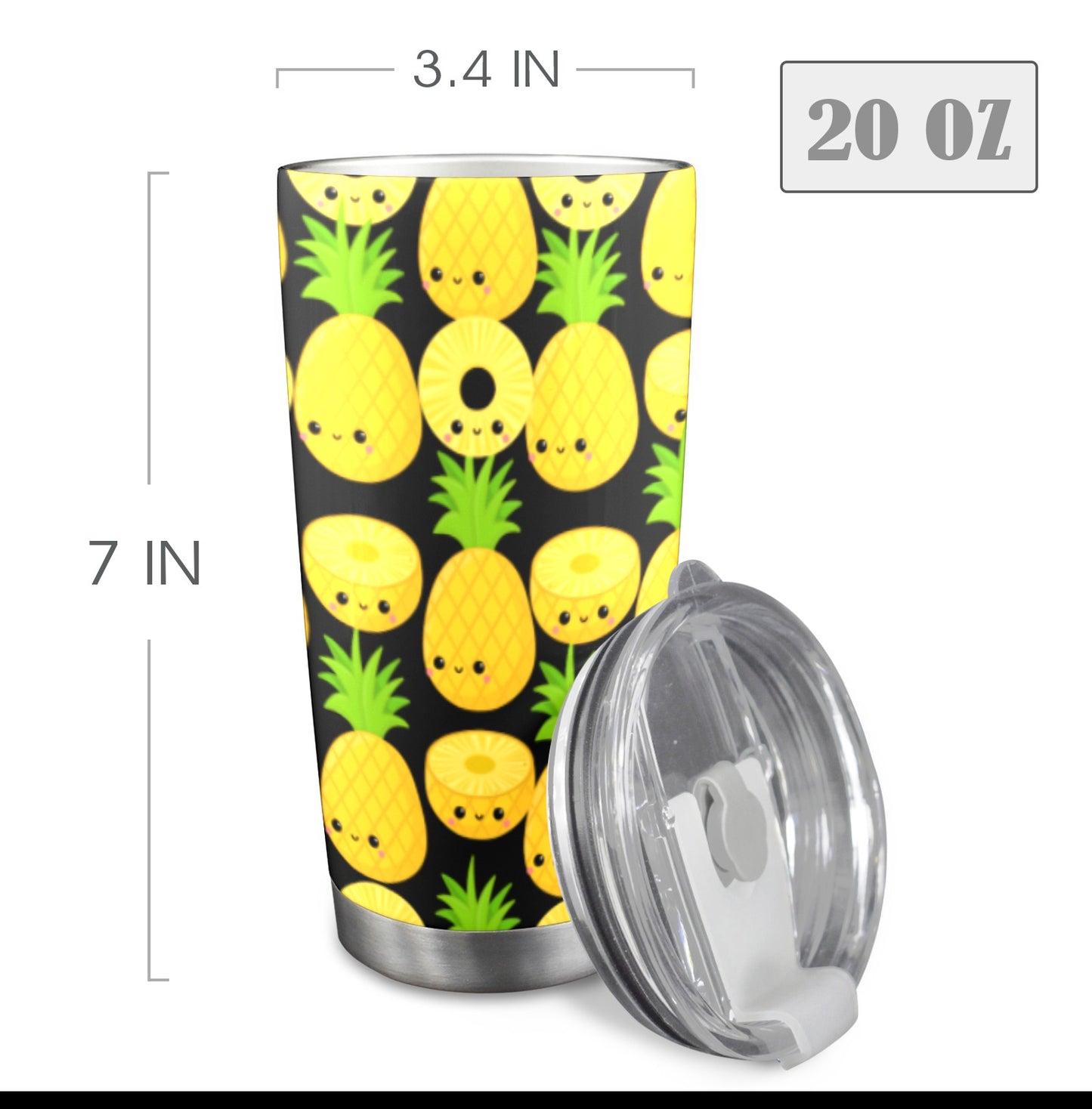 Happy Pineapples - 20oz Travel Mug with Clear Lid 20oz Travel Mug / Tumbler Food Printed Offshore