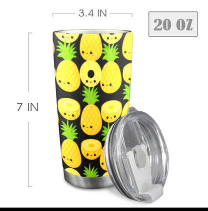 Happy Pineapples - 20oz Travel Mug with Clear Lid Clear Lid Travel Mug Food Printed Offshore