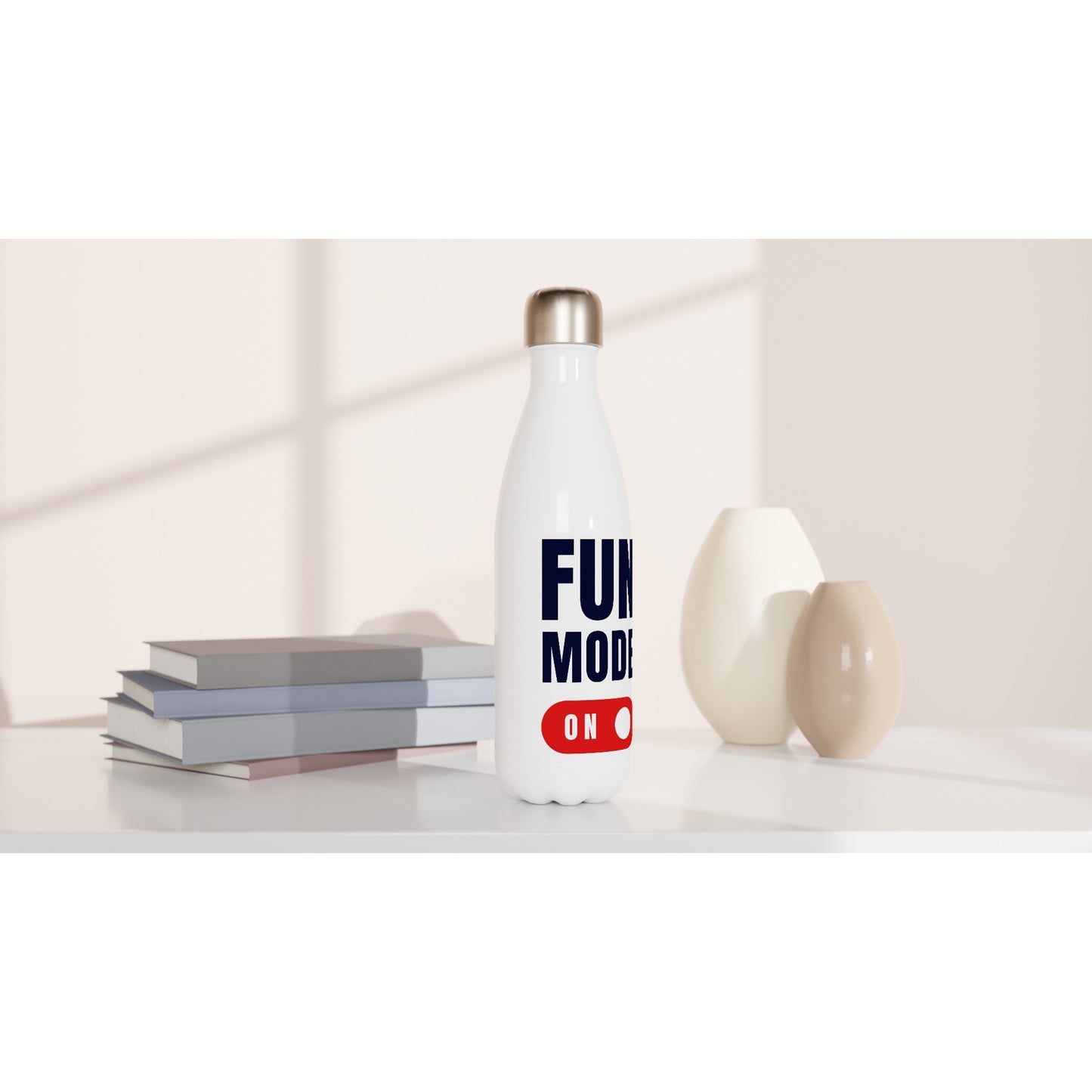 Fun Mode On - White 17oz Stainless Steel Water Bottle White Water Bottle Globally Fulfilled