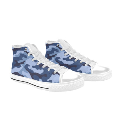 Blue Camouflage - Women's High Top Canvas Shoes