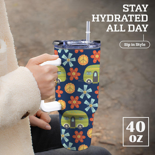 Hippy Caravan - 40oz Tumbler with White Handle