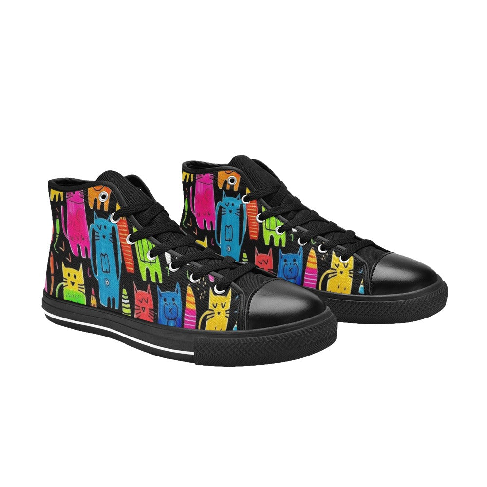 Colourful Cats - Kids High Top Canvas Shoes