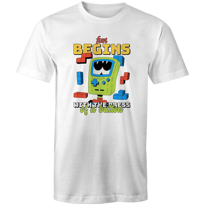 Fun Begins With The Press Of A Button, Video Game - Mens T-Shirt