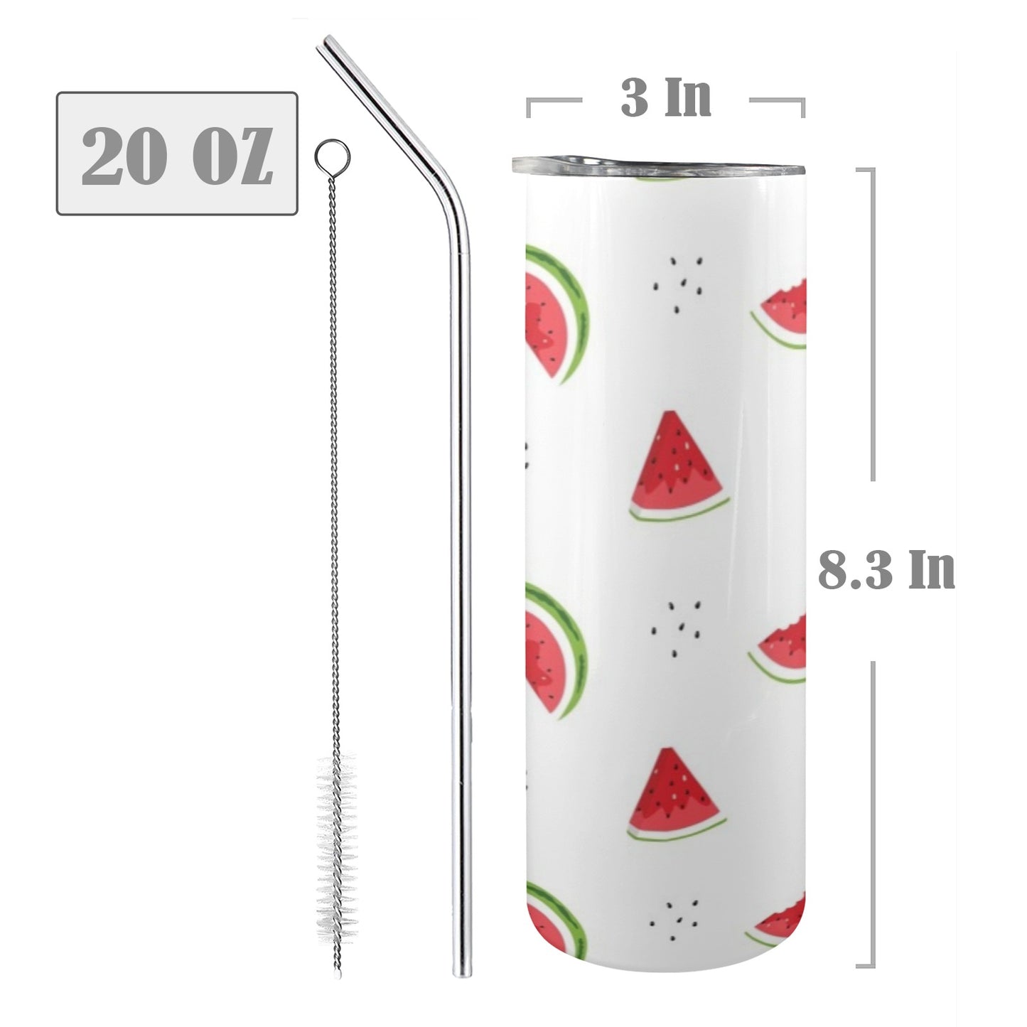 Watermelon - 20oz Tall Skinny Tumbler with Lid and Straw