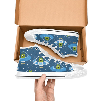 Cute Aliens in UFOs - Men's High Top Canvas Shoes