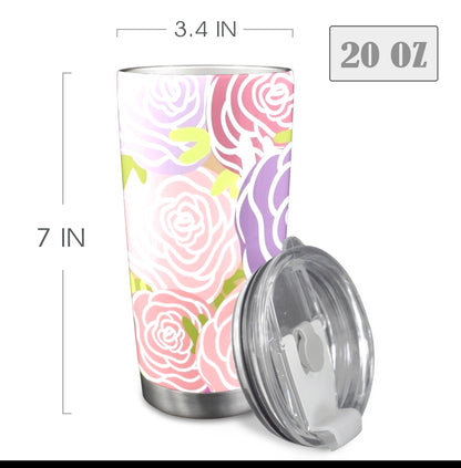 Abstract Roses - 20oz Travel Mug with Clear Lid Clear Lid Travel Mug Plants Printed Offshore