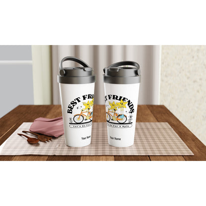 Personalised - Best Friends - White 15oz Stainless Steel Travel Mug Personalised Travel Mug retro