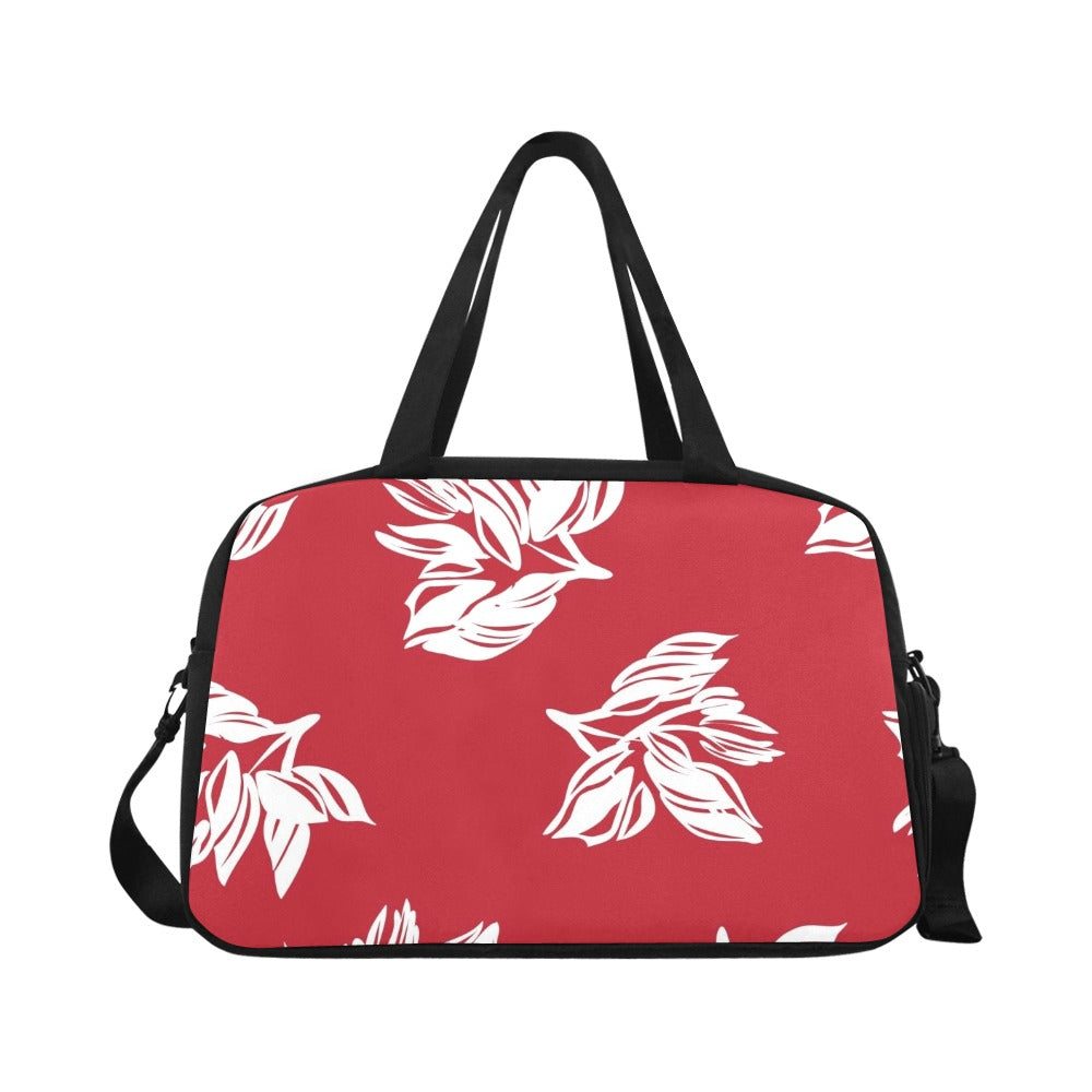 Red Retro Foliage, Hawaiian Flower - Gym Bag / Overnight Bag