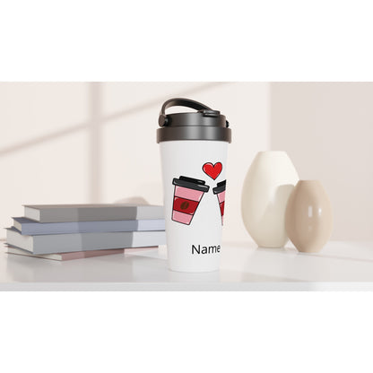 Personalised - Coffee Characters - White 15oz Stainless Steel Travel Mug Personalised Travel Mug customise Globally Fulfilled personalise