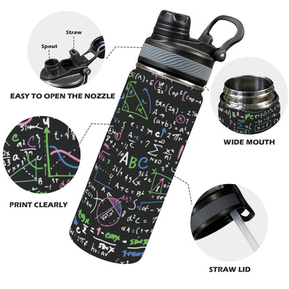 Equations In Green And Pink - Insulated Water Bottle with Dual-Use Lid (18oz) Insulated Water Bottle with Dual-Use Lid (18oz) Maths Printed Offshore Science