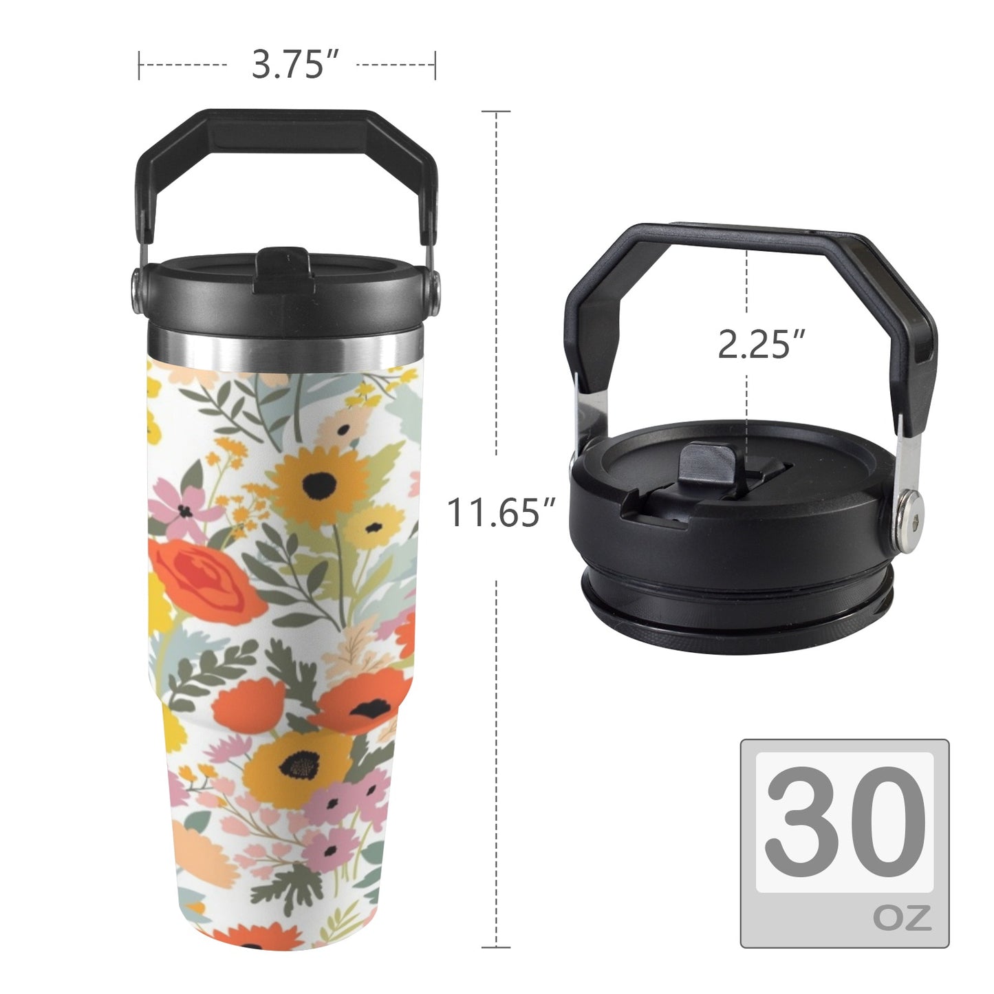 Pretty Floral - 30oz Tumbler with Top Handle