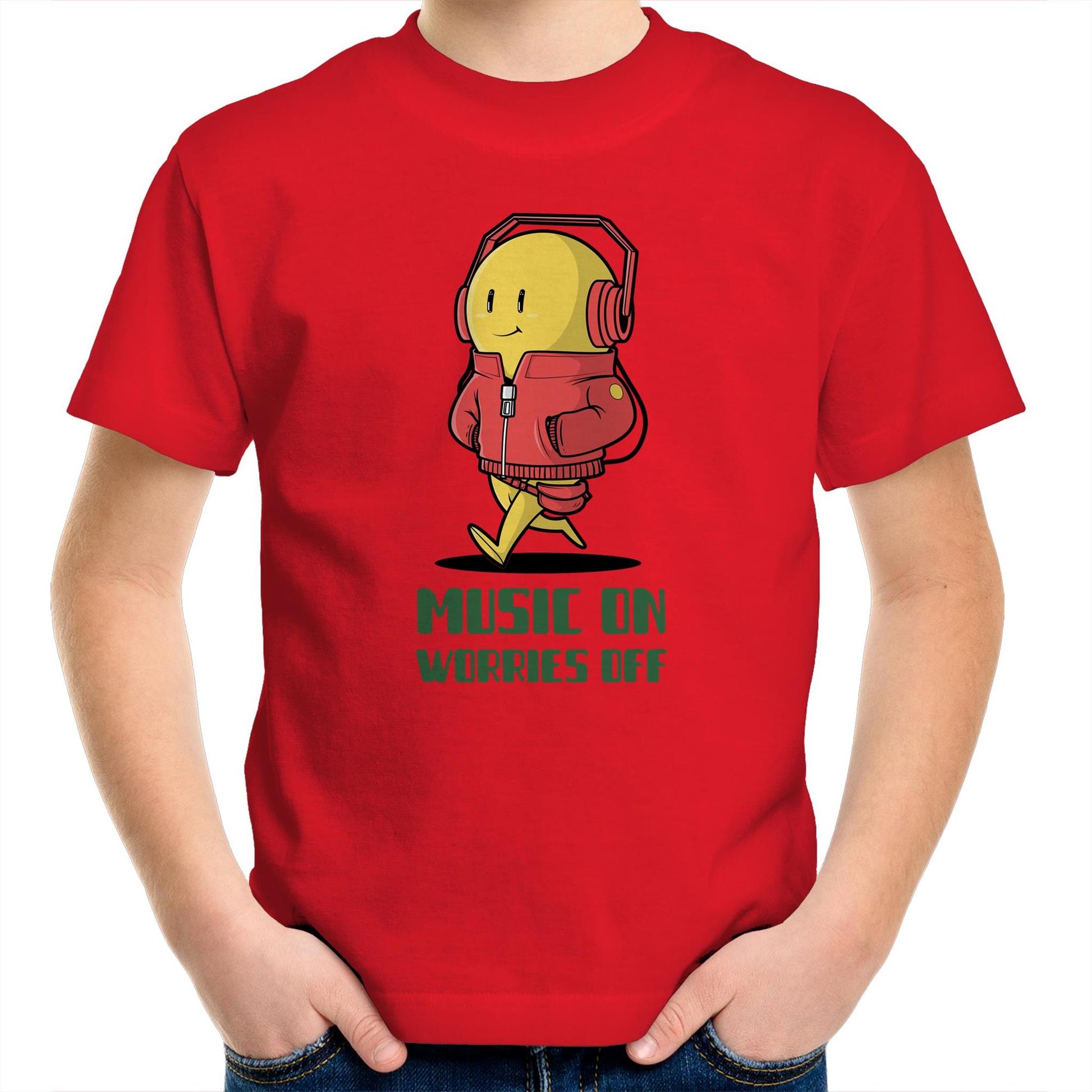 Music On, Worries Off - Kids Youth T-Shirt Red Kids Youth T-shirt Music