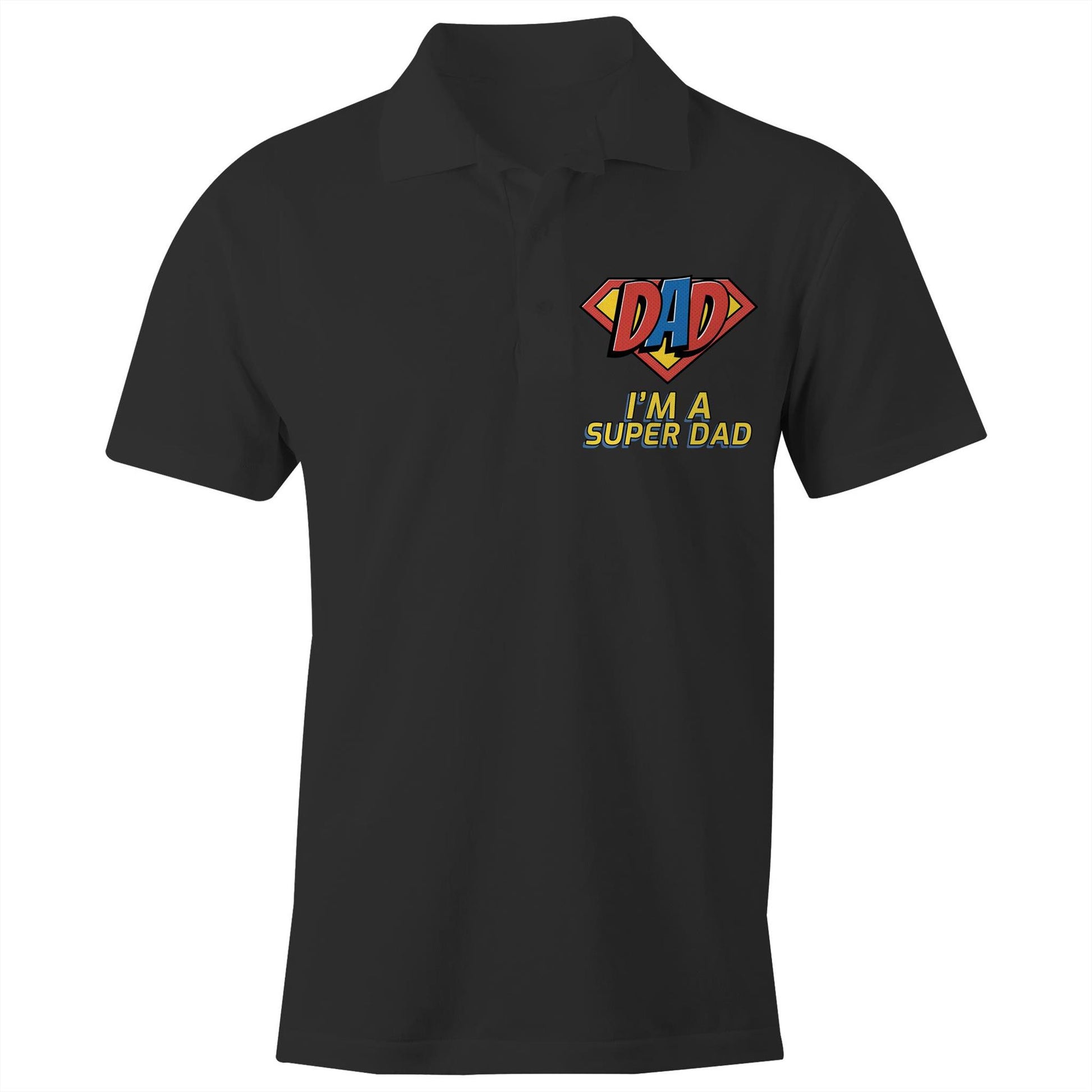I'm A Super Dad - Chad S/S Polo Shirt, Printed Black Polo Shirt comic Dad
