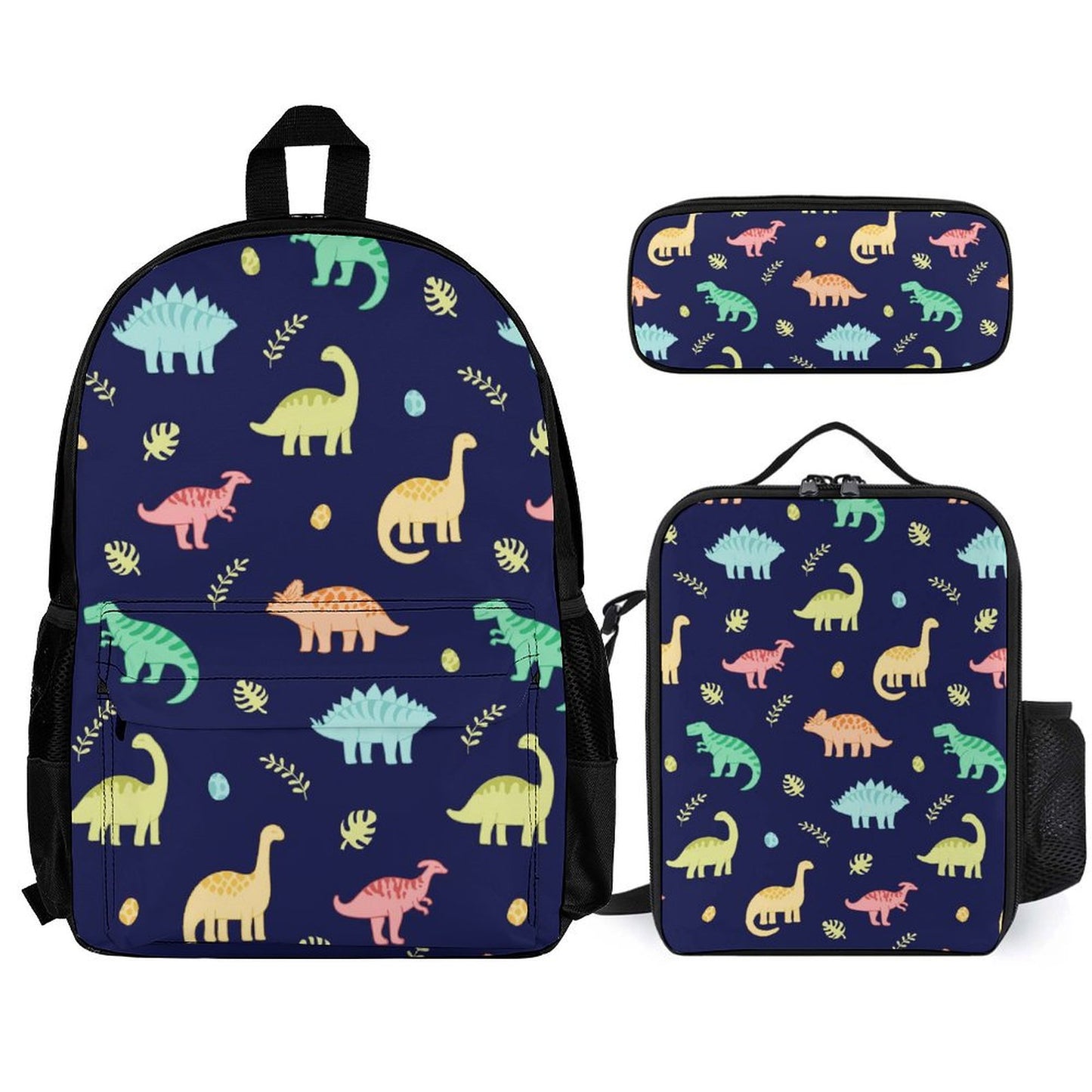 Dinosaurs - School Backpack Three Piece Set White One size School Backpack Three Piece Set animal Printed Offshore