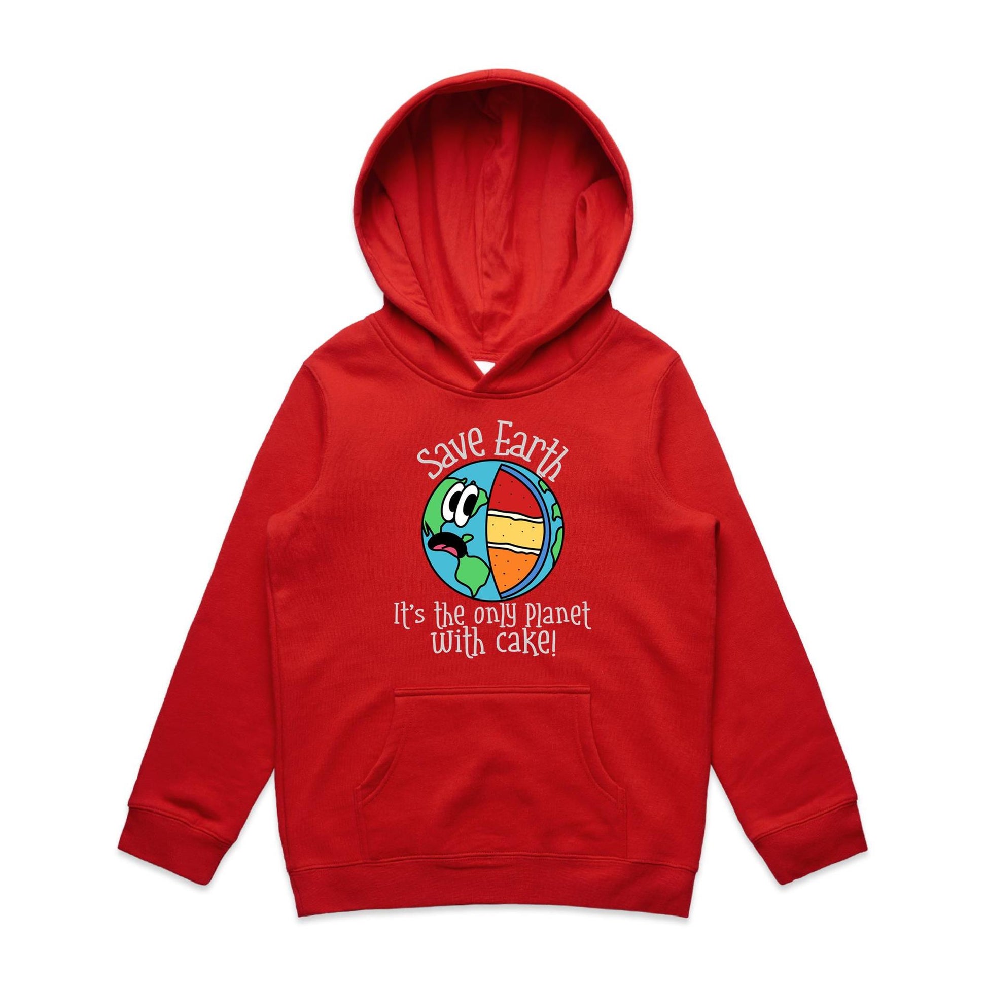 Save Earth, It's The Only Planet With Cake - Youth Supply Hood Red Kids Hoodie