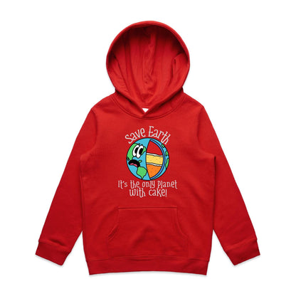 Save Earth, It's The Only Planet With Cake - Youth Supply Hood Red Kids Hoodie