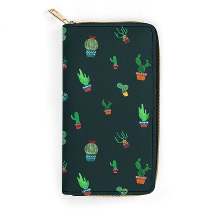 Cactus On Black - Leather Wallet / Purse White 19.7x10.5cm Wallet / Purse Plants Printed Offshore