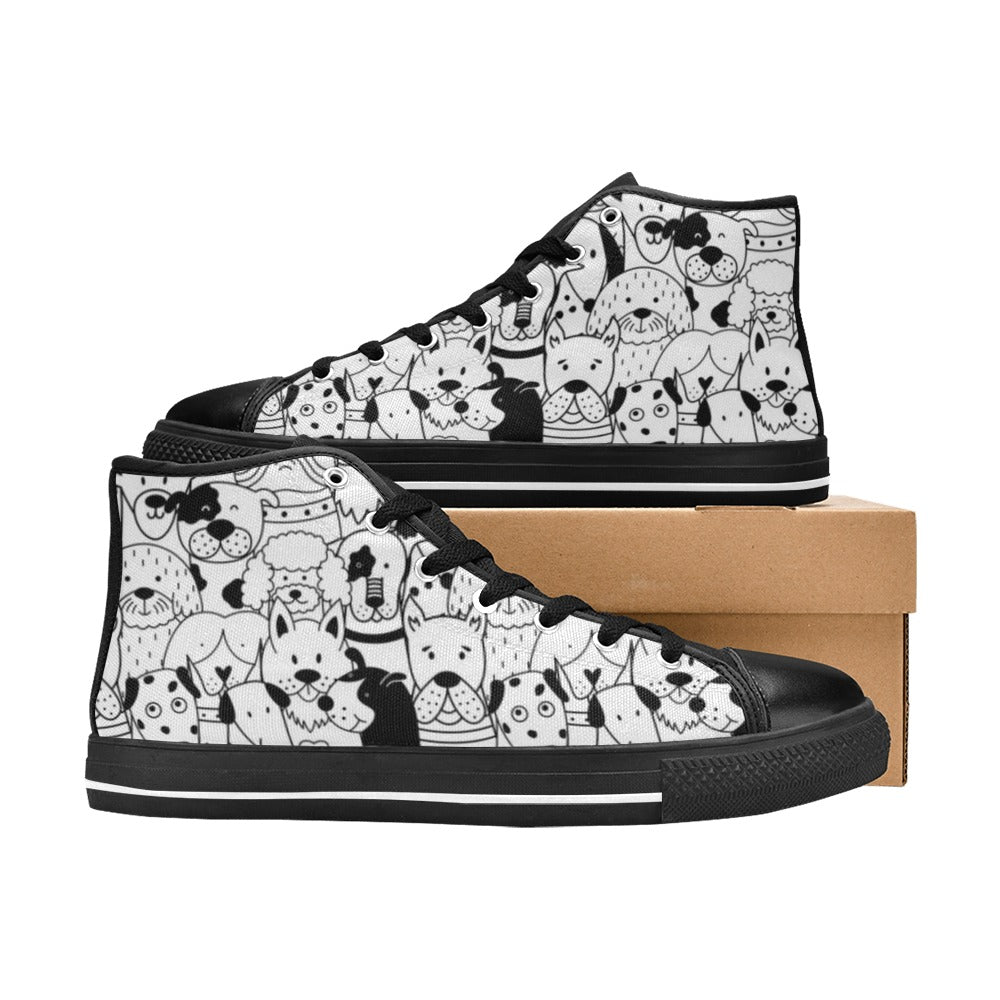 Black And White Dogs - Kids' High Top Canvas Shoes