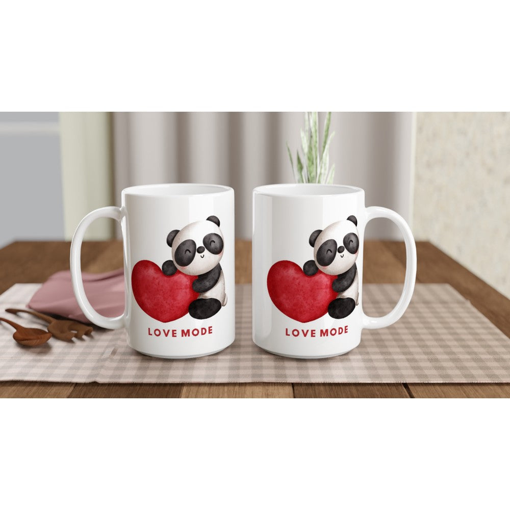 Panda, Love Mode - White 15oz Ceramic Mug 15 oz Mug animal Globally Fulfilled Love