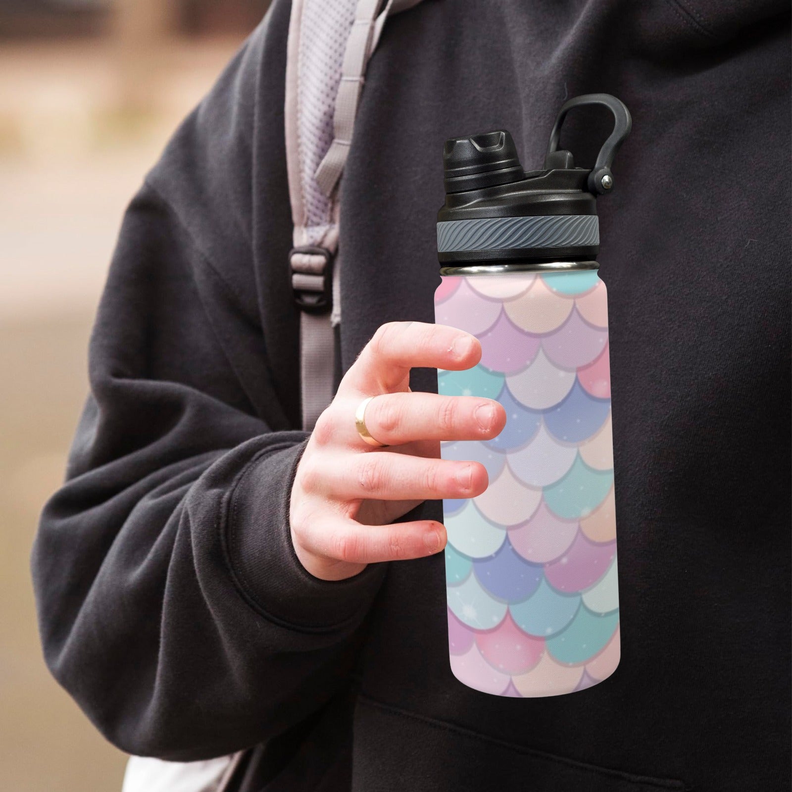 Mermaid Scales - Insulated Water Bottle with Dual-Use Lid (18oz) Insulated Water Bottle with Dual-Use Lid (18oz) Printed Offshore