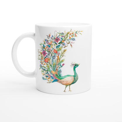 Flower Peacock - White 11oz Ceramic Mug White 11oz Mug animal coffee Globally Fulfilled tea