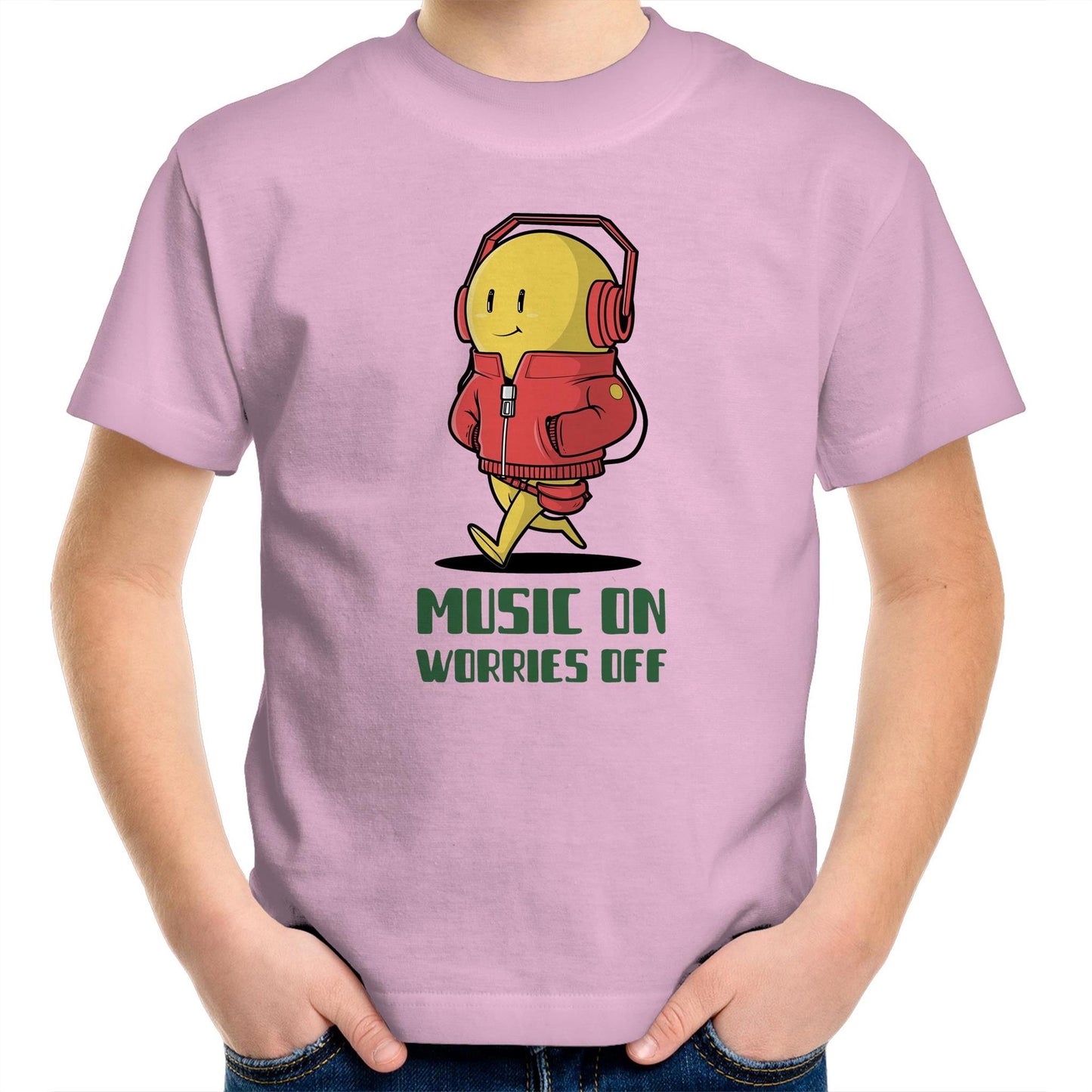 Music On, Worries Off - Kids Youth T-Shirt Pink Kids Youth T-shirt Music