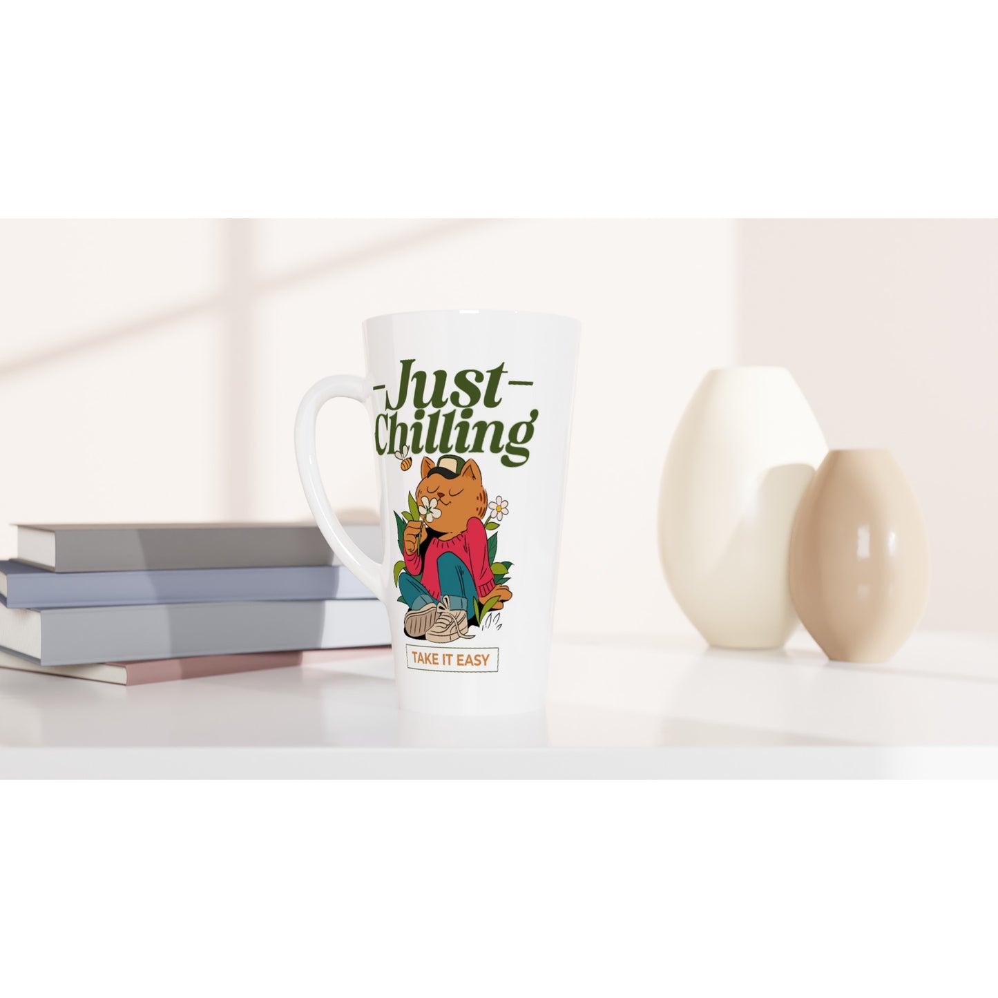 Just Chilling, Take It Easy - White Latte 17oz Ceramic Mug Latte Mug animal Globally Fulfilled