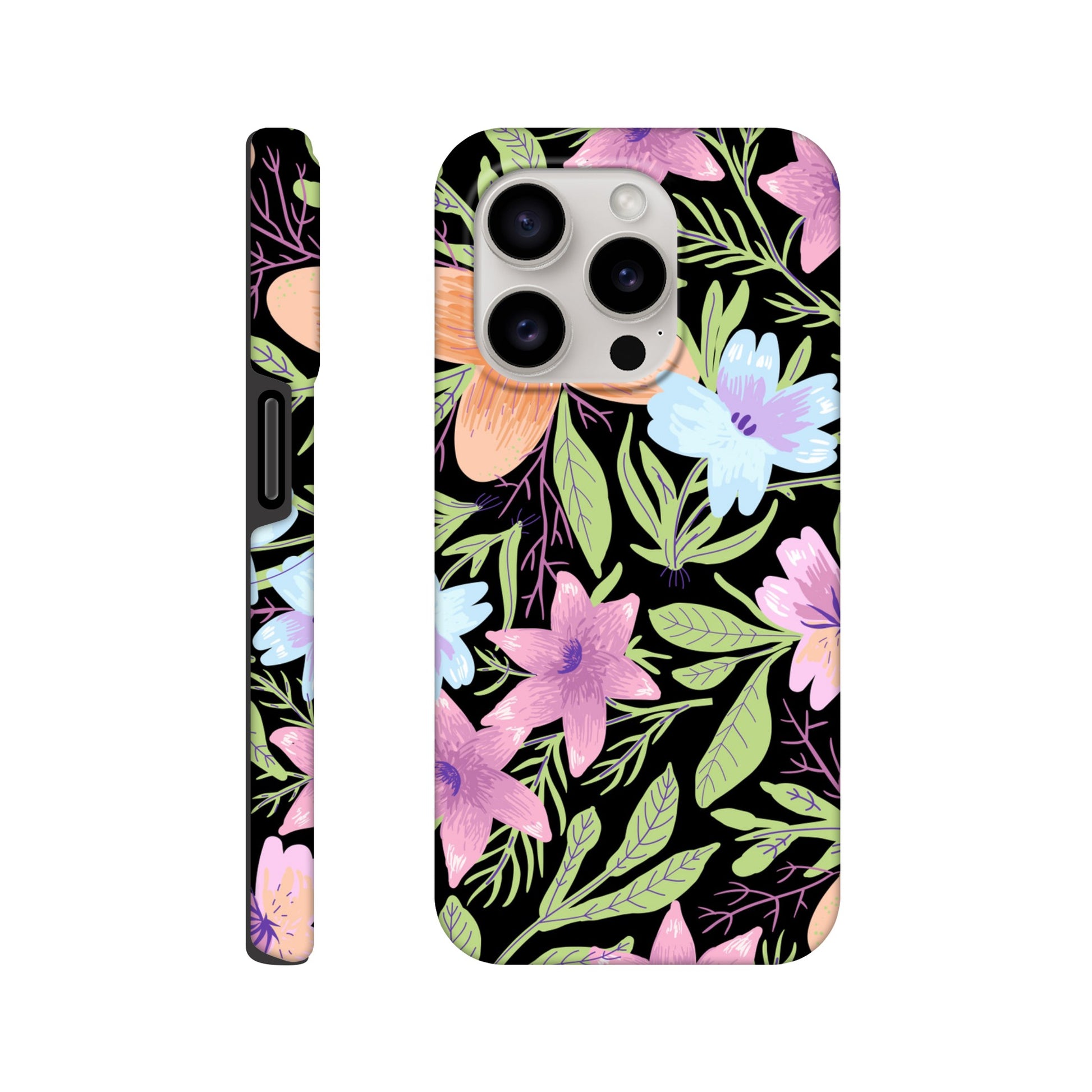 Black Floral - Phone Tough Case iPhone 15 Pro Phone Case Globally Fulfilled