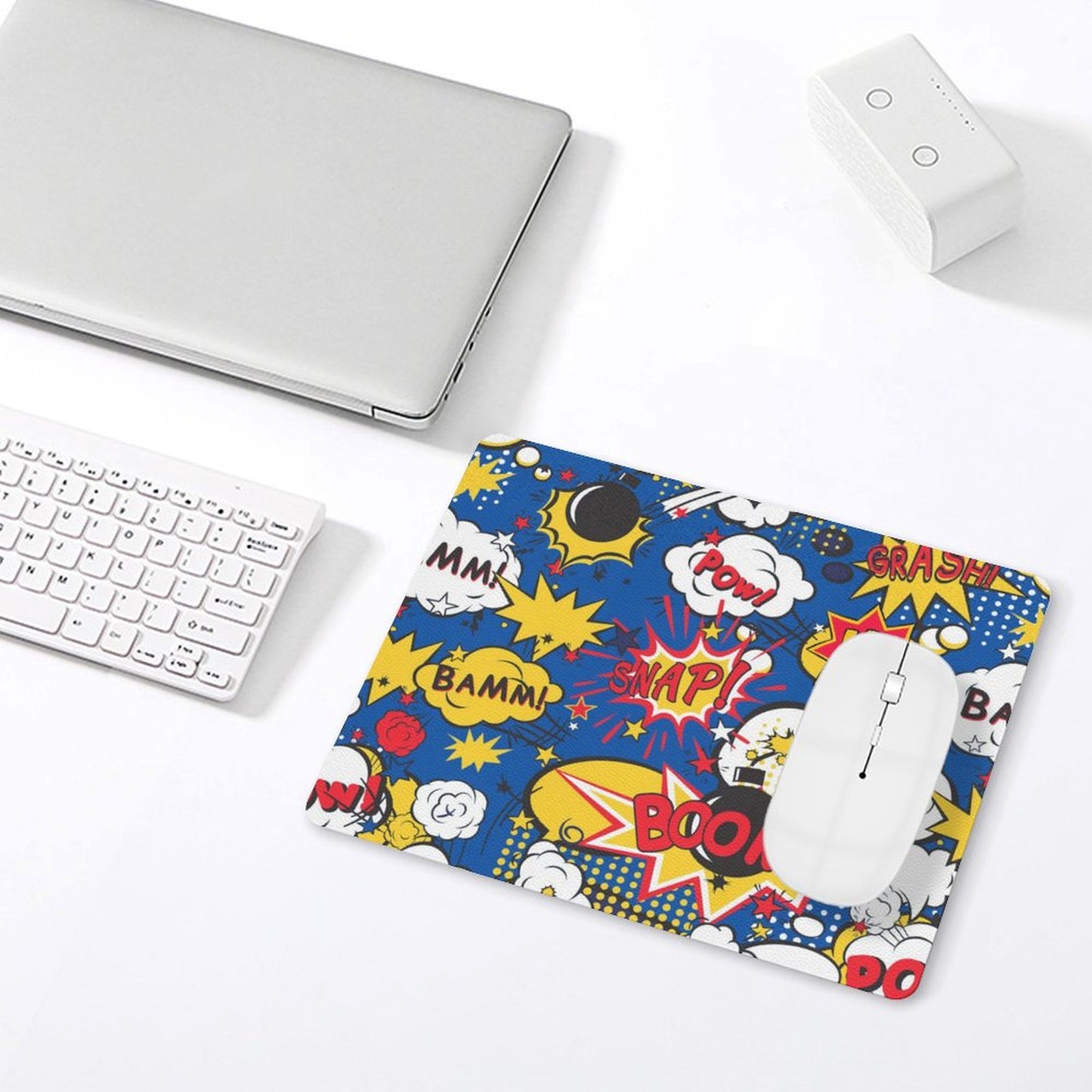 Blue Comic Book - Leather Mouse Pad