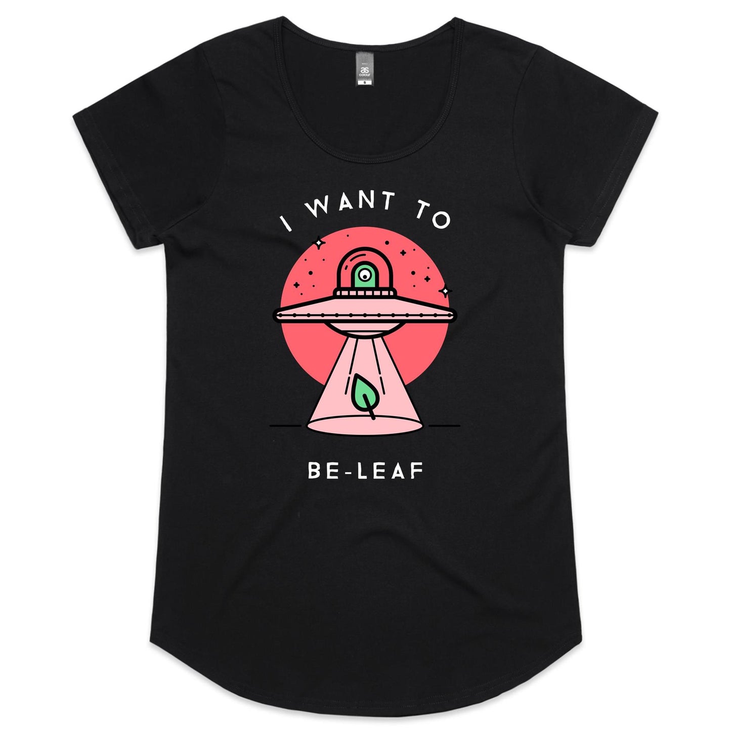 I Want To Be-Leaf, UFO - Womens Scoop Neck T-Shirt Black Womens Scoop Neck T-shirt Sci Fi