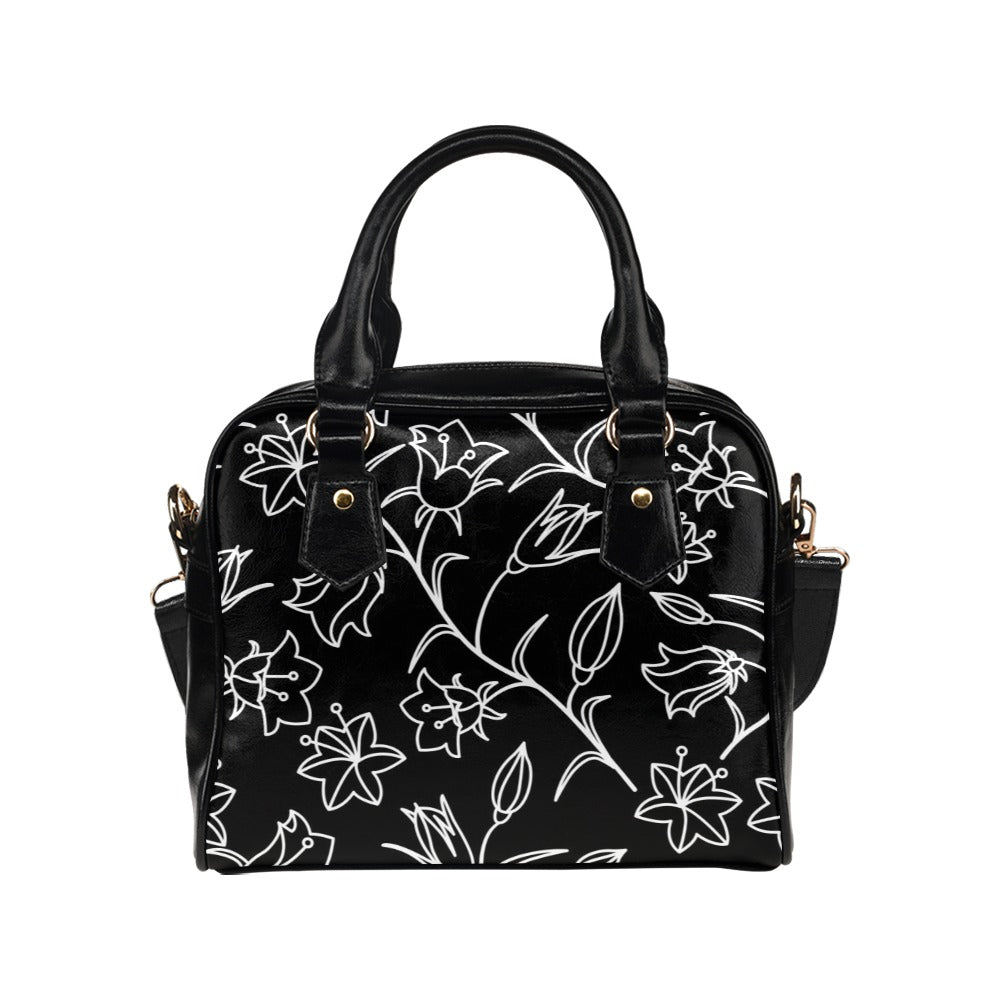 Black And White Floral - Shoulder Handbag