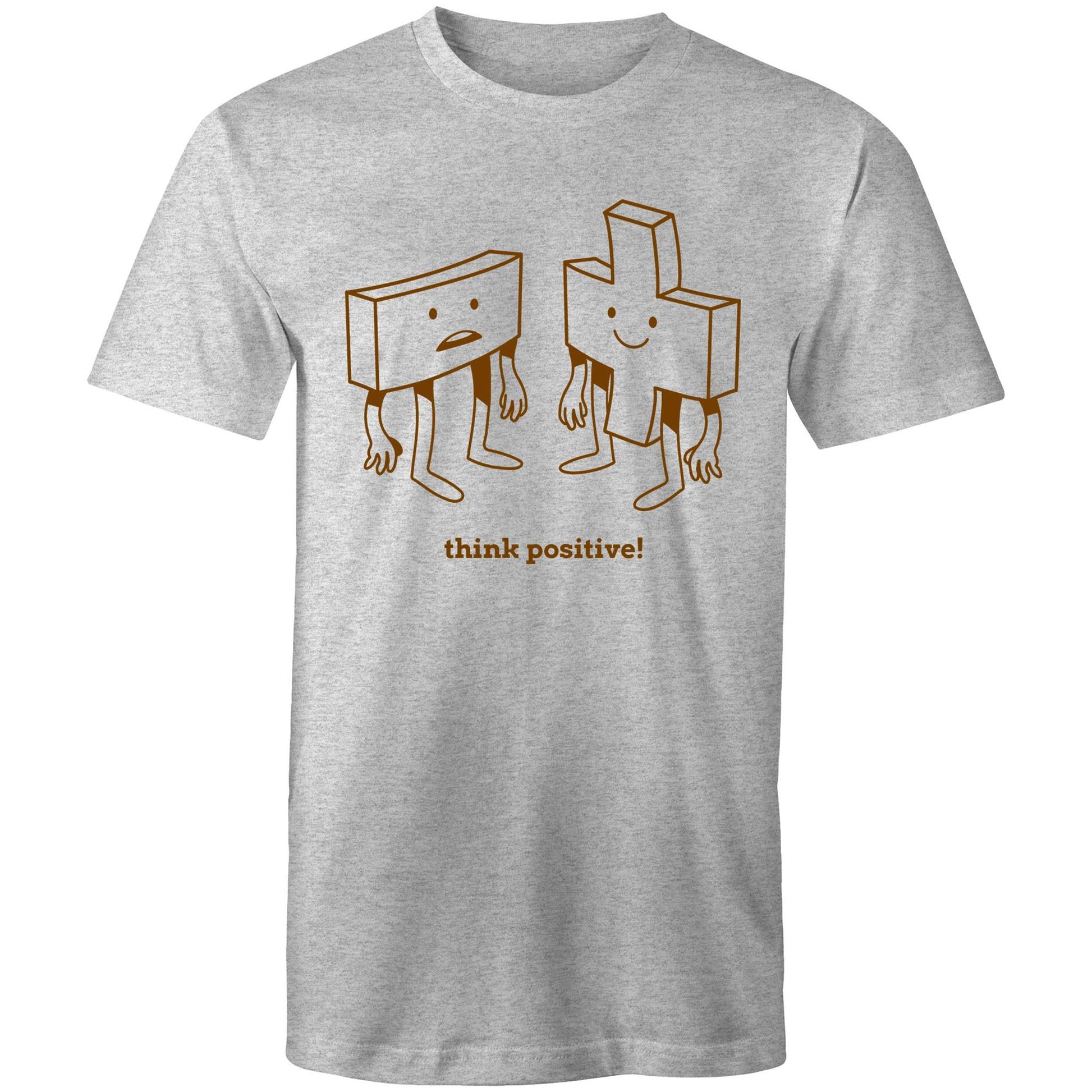 Think Positive, Plus And Minus - Mens T-Shirt Grey Marle Mens T-shirt Maths Motivation