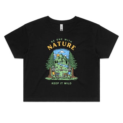 Be One With Nature, Skeleton - Women's Crop Tee Black Womens Crop Top Environment Summer