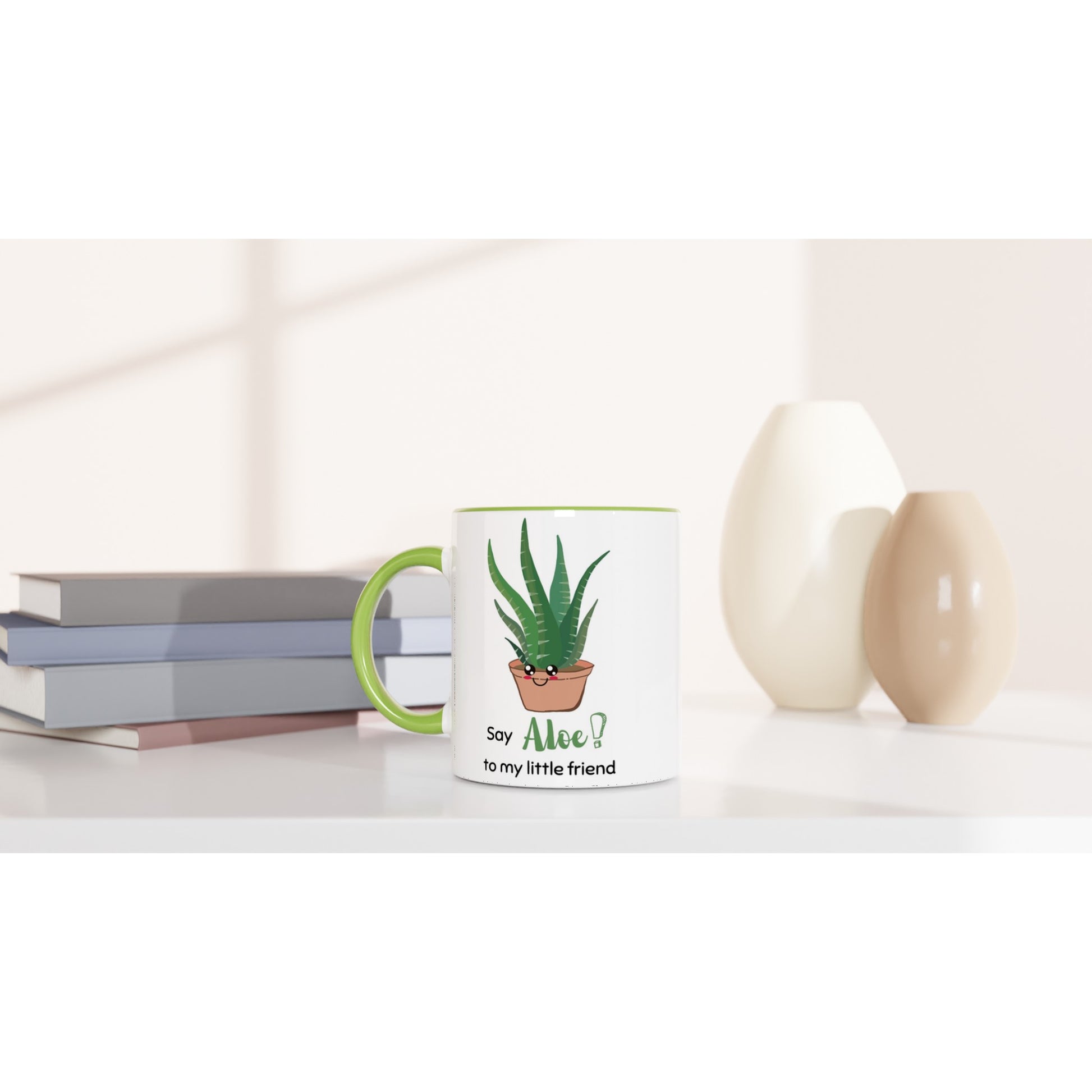 Say Aloe To My Little Friend - White 11oz Ceramic Mug with Colour Inside Colour 11oz Mug Globally Fulfilled Plants