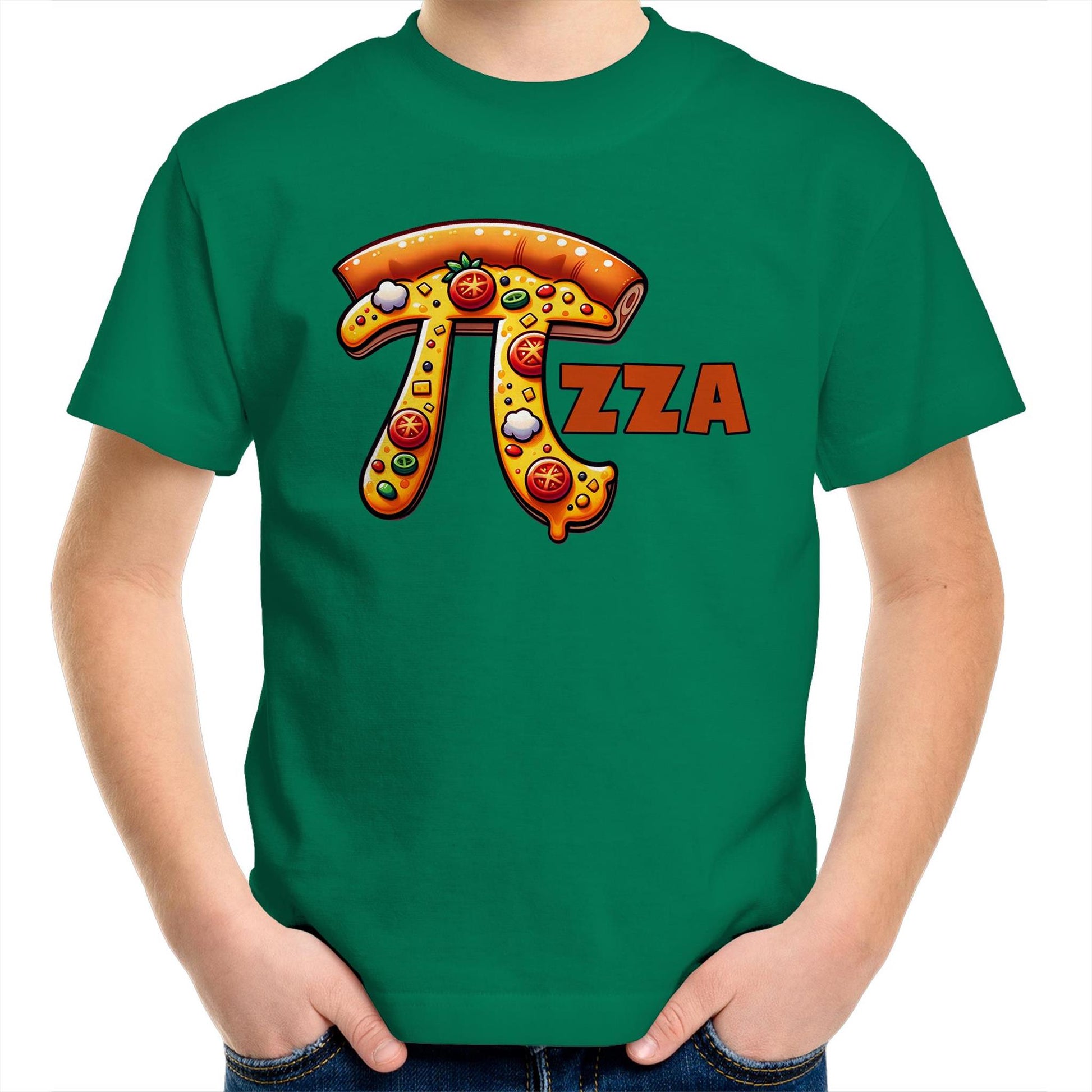 Pi Pizza - Kids Youth T-Shirt Kelly Green Kids Youth T-shirt Food Maths Printed In Australia Science