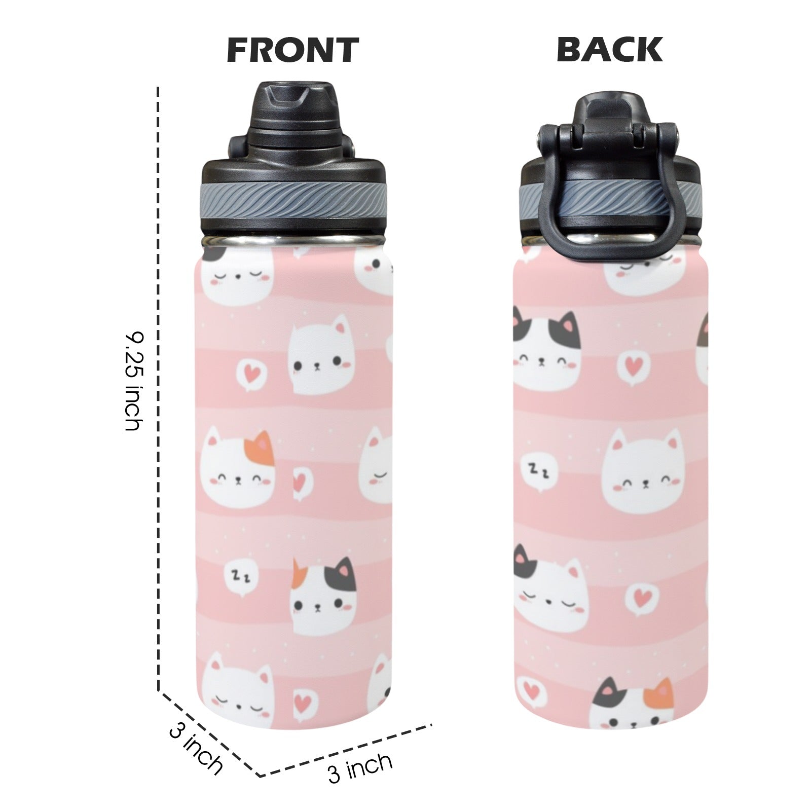 Pink Cats - Insulated Water Bottle with Dual-Use Lid (18oz) Insulated Water Bottle with Dual-Use Lid (18oz) Printed Offshore