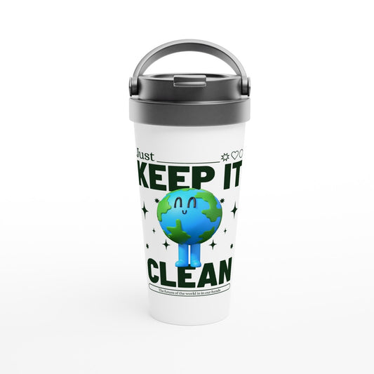 Just Keep It Clean, Planet Earth - White 15oz Stainless Steel Travel Mug Default Title Travel Mug Environment