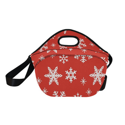 Red Snowflakes, Christmas - Neoprene Lunch Bag/Large