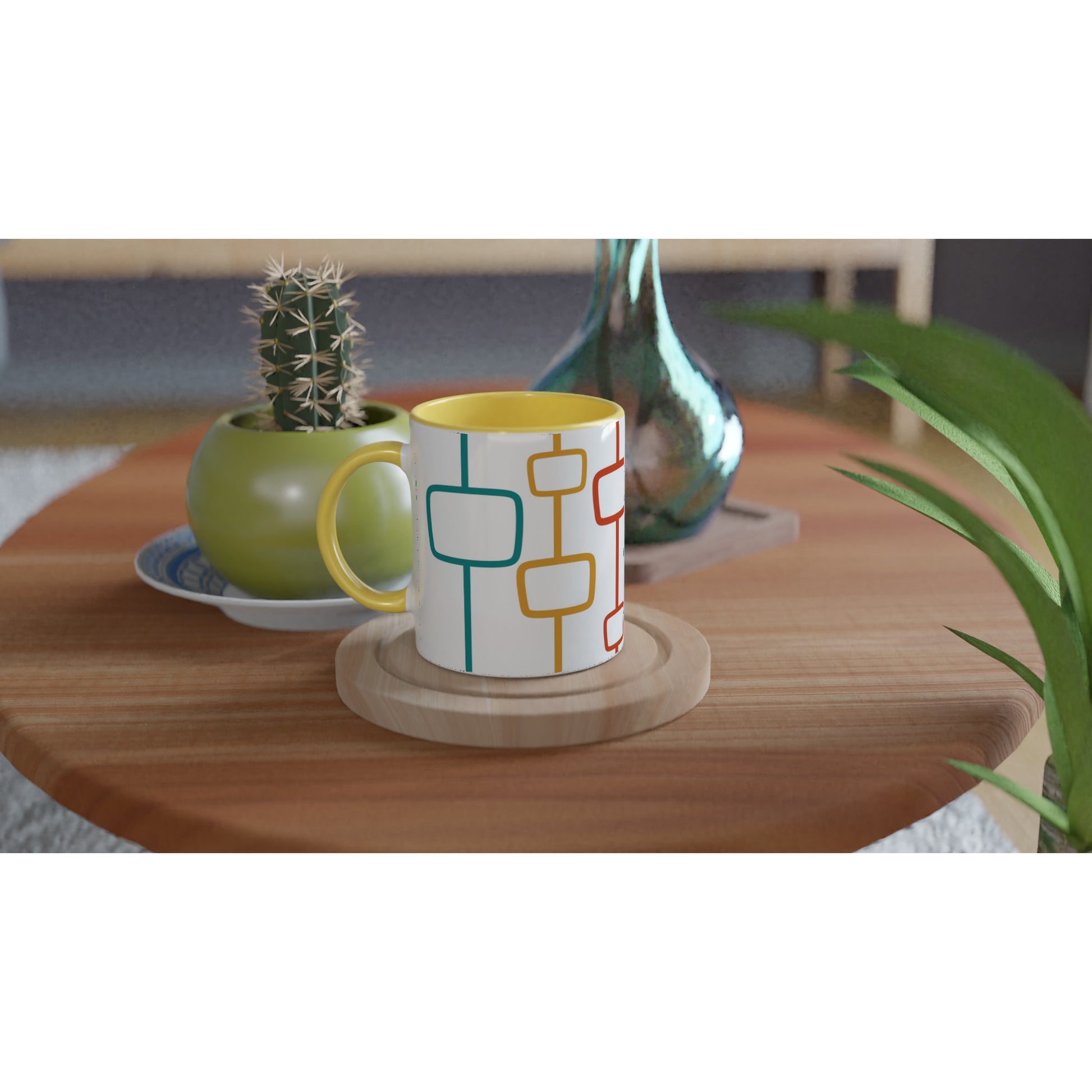 Retro Window Pattern - White 11oz Ceramic Mug with Colour Inside Colour 11oz Mug Retro